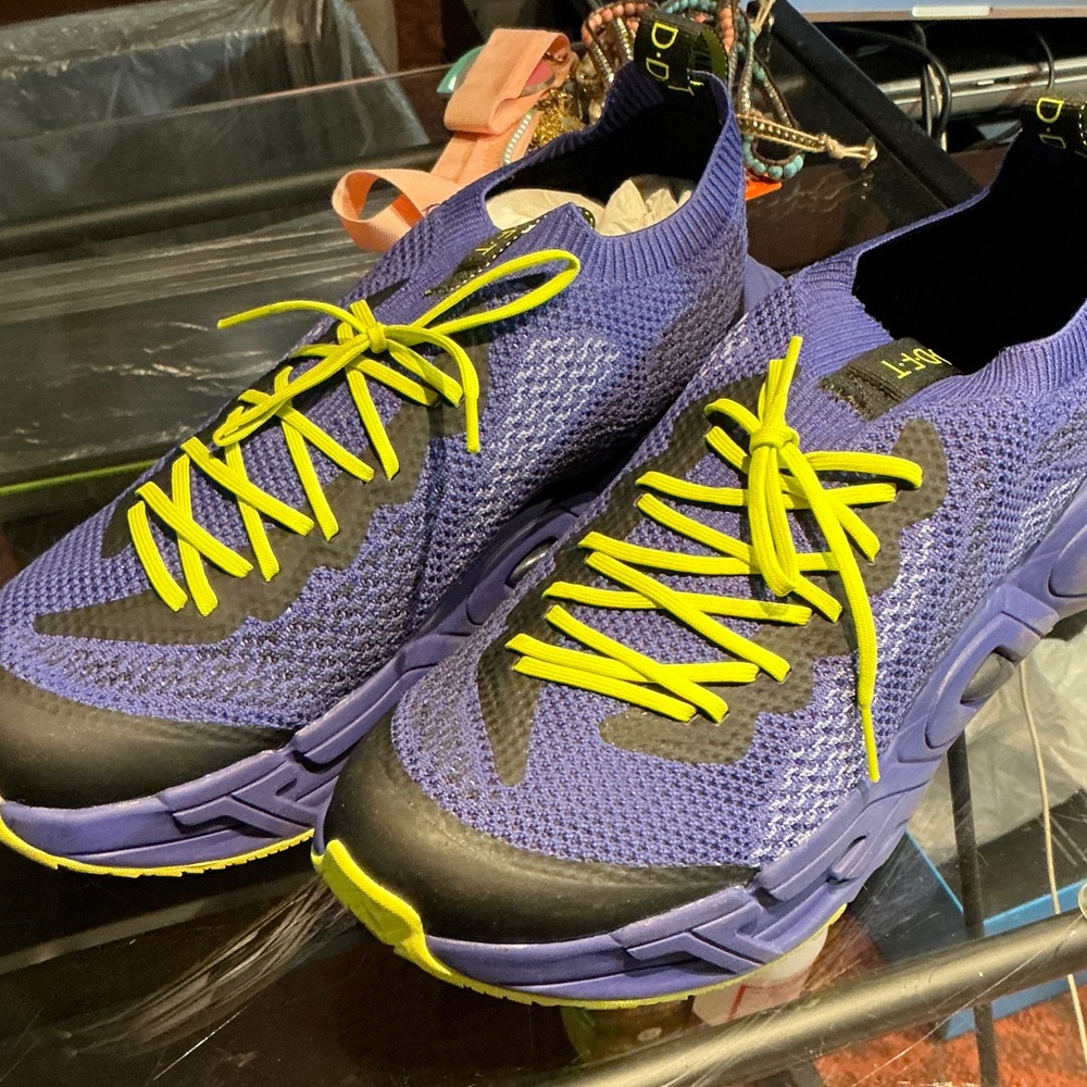John Fluevog Purple/Indigo and Chartreuse Sneakers Velocity Prism Size 11